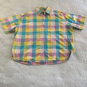 Embroidered Plaid Short Sleeve Shirt